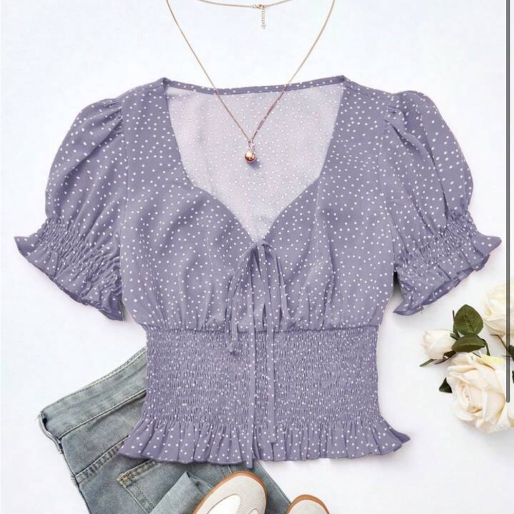 Polka Dot Puff Sleeve Top